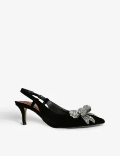 Kurt Geiger London Belgravia Sling-back Bow-embellished Velvet Heeled Courts 6 Kurt Geiger London Belgravia Sling-back Bow-embellished Velvet Heeled Courts -Manolo Blahnik Store R04153045 BLACK ALT02
