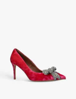 Kurt Geiger London Belgravia Bow Crystal-embellished Velvet Heeled Courts -Manolo Blahnik Store R04153111 PINK ALT02