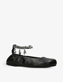 JW Anderson Charm-embellished Leather Ballet Flats -Manolo Blahnik Store R04153941 BLACK ALT02