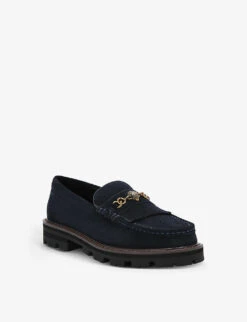 Kurt Geiger London Carnaby Eagle-head Embellished Suede Loafers 6 Kurt Geiger London Carnaby Eagle-head Embellished Suede Loafers -Manolo Blahnik Store R04155715 NAVY ALT02