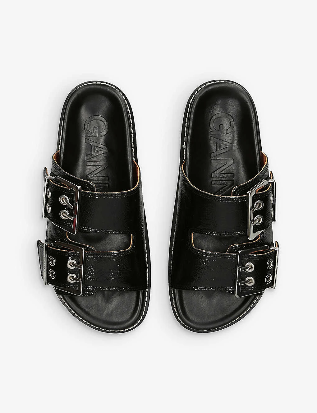 Ganni Buckle-embellished Double-strap Leather Sandals 2 Ganni Buckle-embellished Double-strap Leather Sandals - Image 2