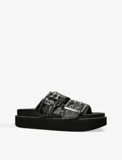 Ganni Buckle-embellished Double-strap Leather Sandals 6 Ganni Buckle-embellished Double-strap Leather Sandals -Manolo Blahnik Store R04160760 BLACK ALT02