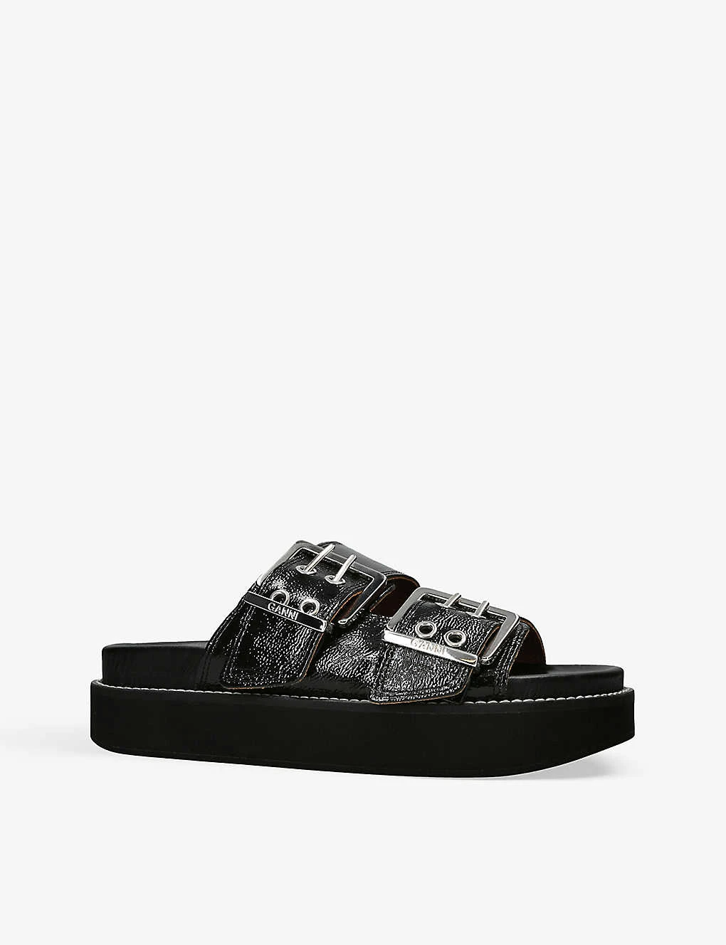 Ganni Buckle-embellished Double-strap Leather Sandals 3 Ganni Buckle-embellished Double-strap Leather Sandals - Image 3
