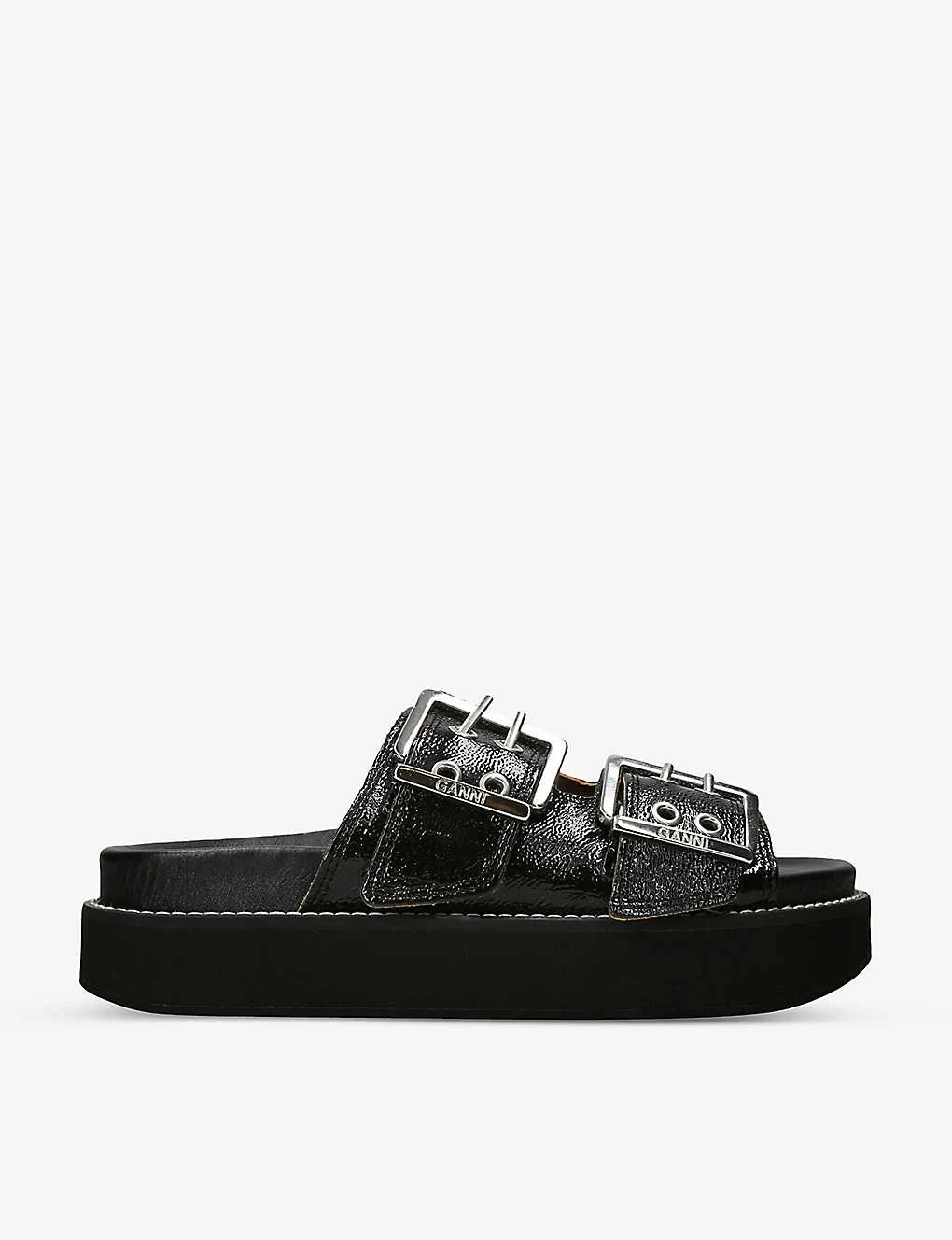 Ganni Buckle-embellished Double-strap Leather Sandals 1 Ganni Buckle-embellished Double-strap Leather Sandals