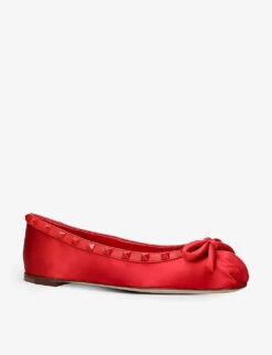 Valentino Garavani Rockstud Bow-embellished Satin Ballet Flats -Manolo Blahnik Store R04161350 RED ALT02