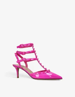 Valentino Garavani Rockstud T-Bar Stud-embellished Patent-leather Heeled Courts -Manolo Blahnik Store R04161358 PINK ALT02