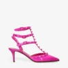 Valentino Garavani Rockstud T-Bar Stud-embellished Patent-leather Heeled Courts