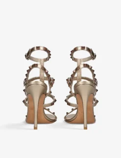 Valentino Garavani Rockstud 105 Metallic Leather Heeled Sandals -Manolo Blahnik Store R04161365 GOLD ALT03