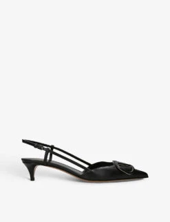 Valentino Garavani VLOGO 40 Pointed-toe Leather Slingback Courts