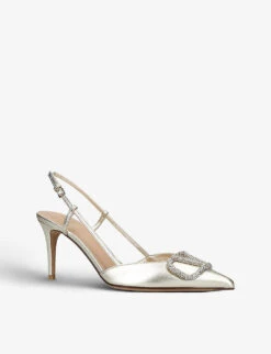 Valentino Garavani VLOGO Pointed-toe Leather Heeled Courts -Manolo Blahnik Store R04161391 GOLD ALT02