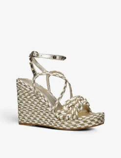 Valentino Garavani Rockstud Torchon Stud-embellished Woven Wedge Sandals 7 Valentino Garavani Rockstud Torchon Stud-embellished Woven Wedge Sandals -Manolo Blahnik Store R04161412 WHITECOMB ALT02