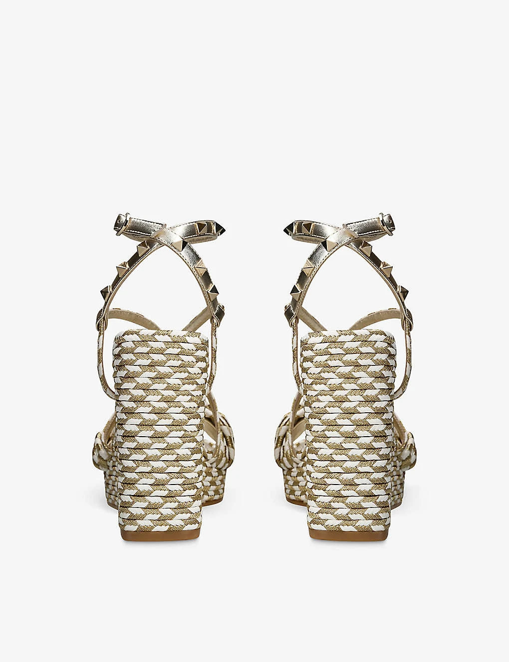 Valentino Garavani Rockstud Torchon Stud-embellished Woven Wedge Sandals 4 Valentino Garavani Rockstud Torchon Stud-embellished Woven Wedge Sandals - Image 4