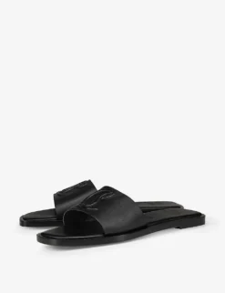 Christian Louboutin CL Logo-embossed Leather Mules -Manolo Blahnik Store R04163448 BLACK ALT02