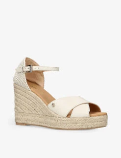 Sun Ray Logo-embellished Leather Wedge Espadrilles 6 Sun Ray Logo-embellished Leather Wedge Espadrilles -Manolo Blahnik Store R04167397 BONE ALT02