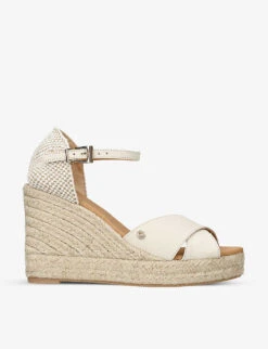 Sun Ray Logo-embellished Leather Wedge Espadrilles