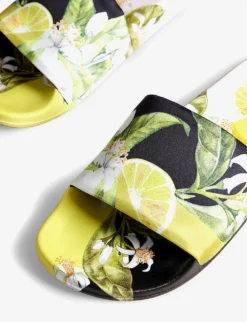 Ted Baker Azzin Lemon-printed Satin Sliders -Manolo Blahnik Store R04167424 YELLOW ALT02