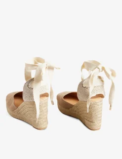Ted Baker Puritas Ribbon-tie Wedge-heel Suede Sandals -Manolo Blahnik Store R04171258 TAUPE ALT02