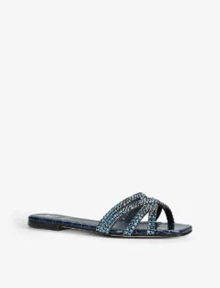 Portland Crystal-embellished Croc-embossed Leather Sandals 6 Portland Crystal-embellished Croc-embossed Leather Sandals -Manolo Blahnik Store R04172027 NAVY ALT02