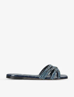 Portland Crystal-embellished Croc-embossed Leather Sandals