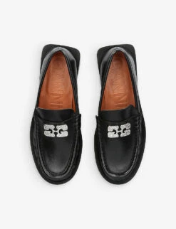 Ganni Rhinestone-embellished Block-heel Leather Loafers 5 Ganni Rhinestone-embellished Block-heel Leather Loafers -Manolo Blahnik Store R04174494 BLACK ALT01