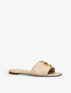 Tory Burch Eleanor Logo-plaque Leather Slides -Manolo Blahnik Store R04181165 CREAM ALT02
