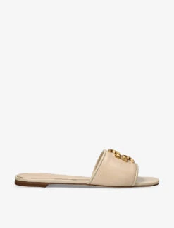 Tory Burch Eleanor Logo-plaque Leather Slides