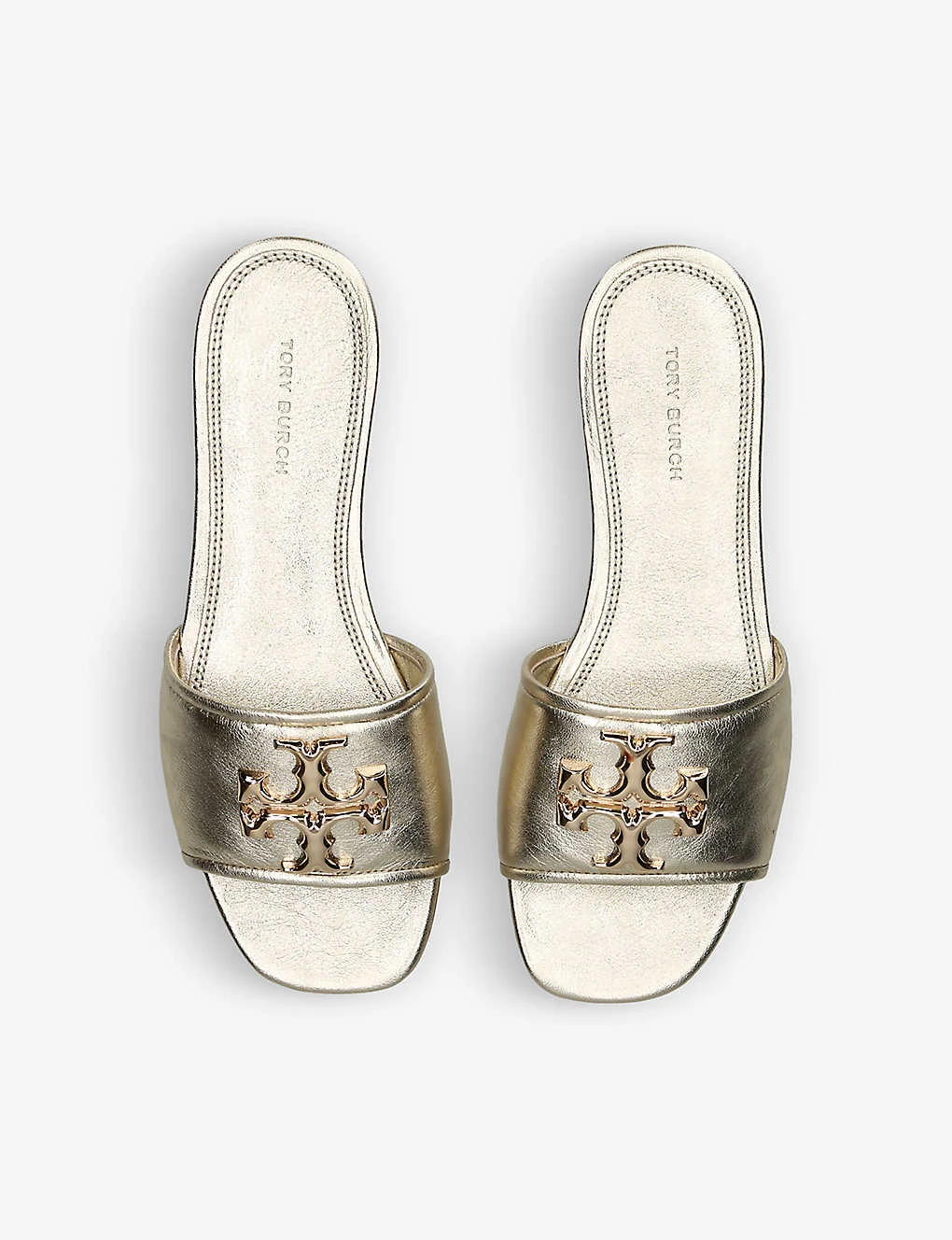 Tory Burch Eleanor Logo-plaque Metallic Leather Slides 2 Tory Burch Eleanor Logo-plaque Metallic Leather Slides - Image 2