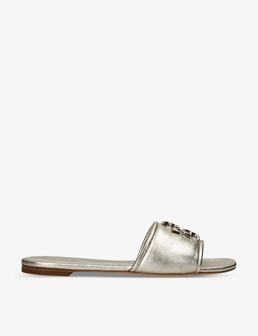 Tory Burch Eleanor Logo-plaque Metallic Leather Slides 1 Tory Burch Eleanor Logo-plaque Metallic Leather Slides