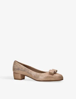 Salvatore Ferragamo Vara Bow-embellished Leather Heeled Courts -Manolo Blahnik Store R04182320 GOLD ALT02