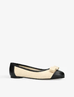 Salvatore Ferragamo Varina Bow-embellished Leather Ballet Flats -Manolo Blahnik Store R04182321 BEIGECOMB ALT02