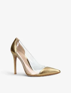Plexi Transparent-trim Leather Heeled Courts -Manolo Blahnik Store R04183081 GOLD ALT02