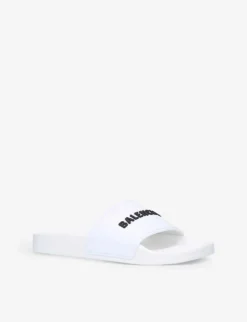 Balenciaga Logo Rubber Pool Sliders -Manolo Blahnik Store R04185406 WHITEBLK ALT02