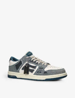 Amiri Skel Panelled Leather And Denim Low-top Trainers -Manolo Blahnik Store R04186296 BLUE ALT02