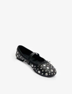Maje Faby Stud-embellished Leather Ballet Courts 6 Maje Faby Stud-embellished Leather Ballet Courts -Manolo Blahnik Store R04190036 NOIRGRIS ALT02