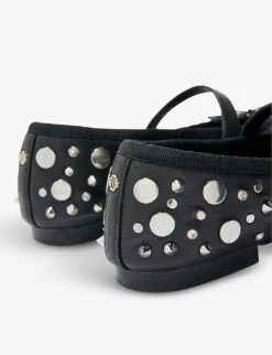 Maje Faby Stud-embellished Leather Ballet Courts 7 Maje Faby Stud-embellished Leather Ballet Courts -Manolo Blahnik Store R04190036 NOIRGRIS ALT03
